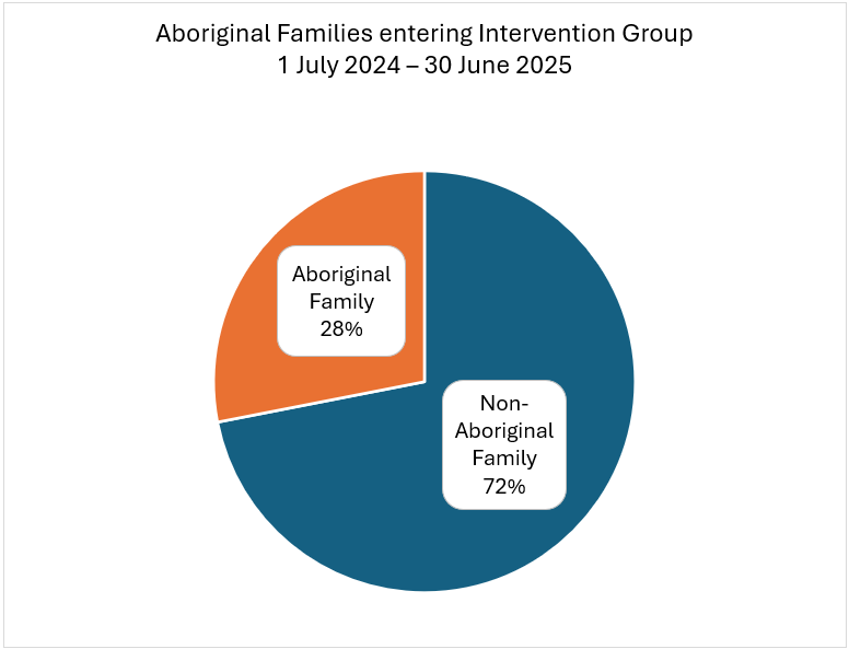 Pie graph where Aboriginal families entering the intervention group equalled 28%