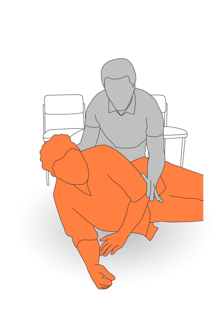2. Assist client to lean onto their elbow.